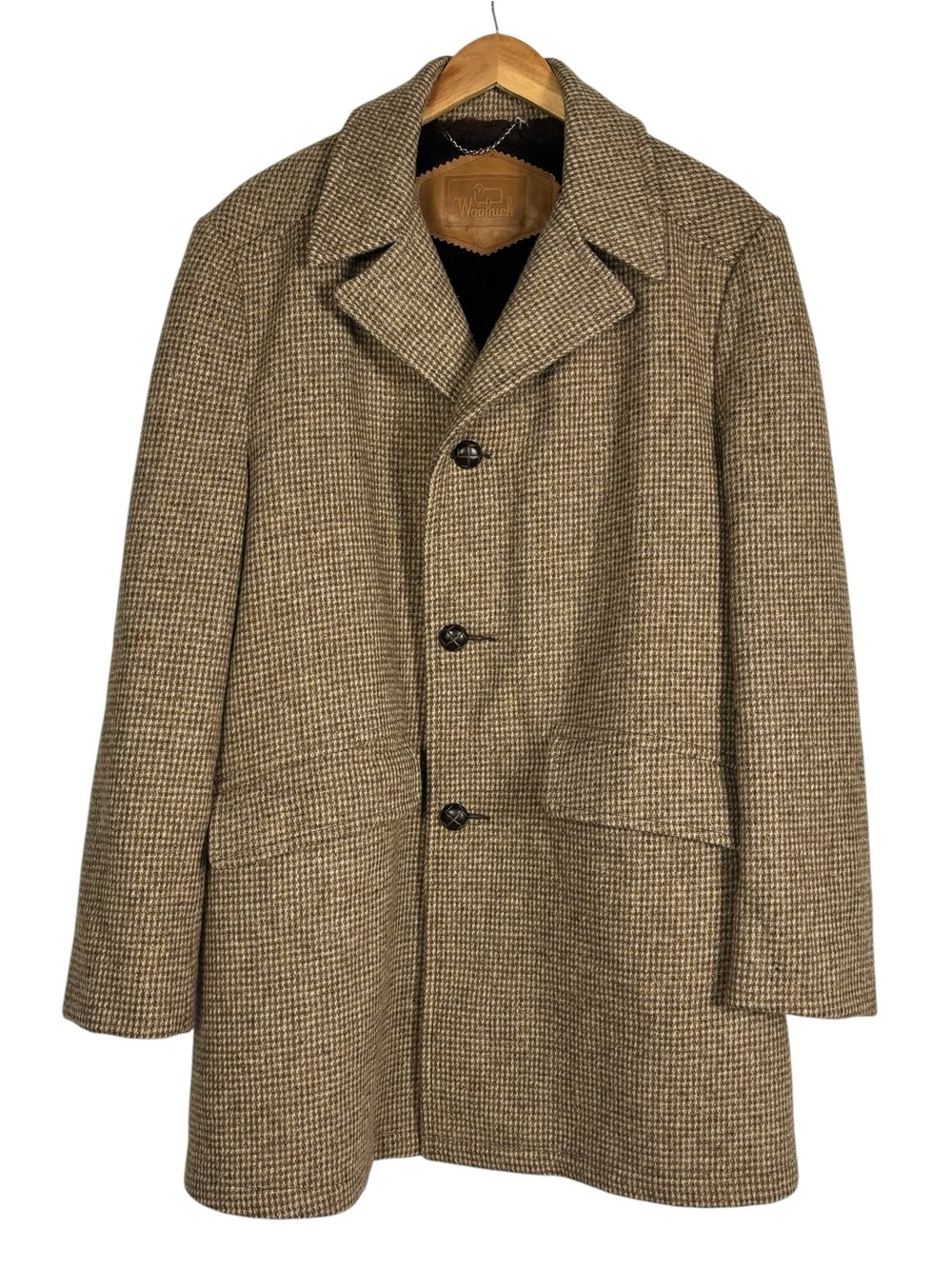 Vintage Woolrich Houndstooth Jacket Wool Faux Fur Lining Men’s Large 44 Coat